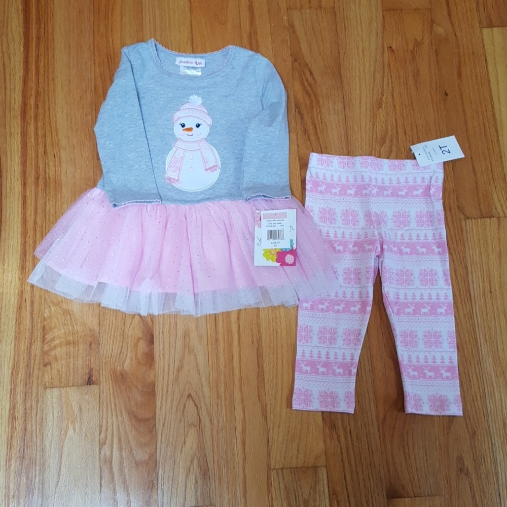 NWT Girl's Size 2T 2 Piece Snowman Tutu Set